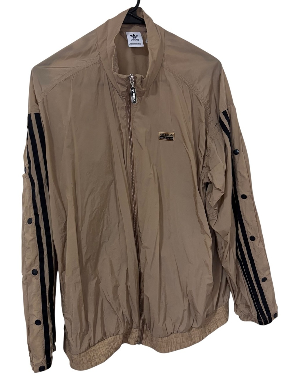 Adidas originals Beige nylon zip up Track Jacket with Black Stripe Detail size M